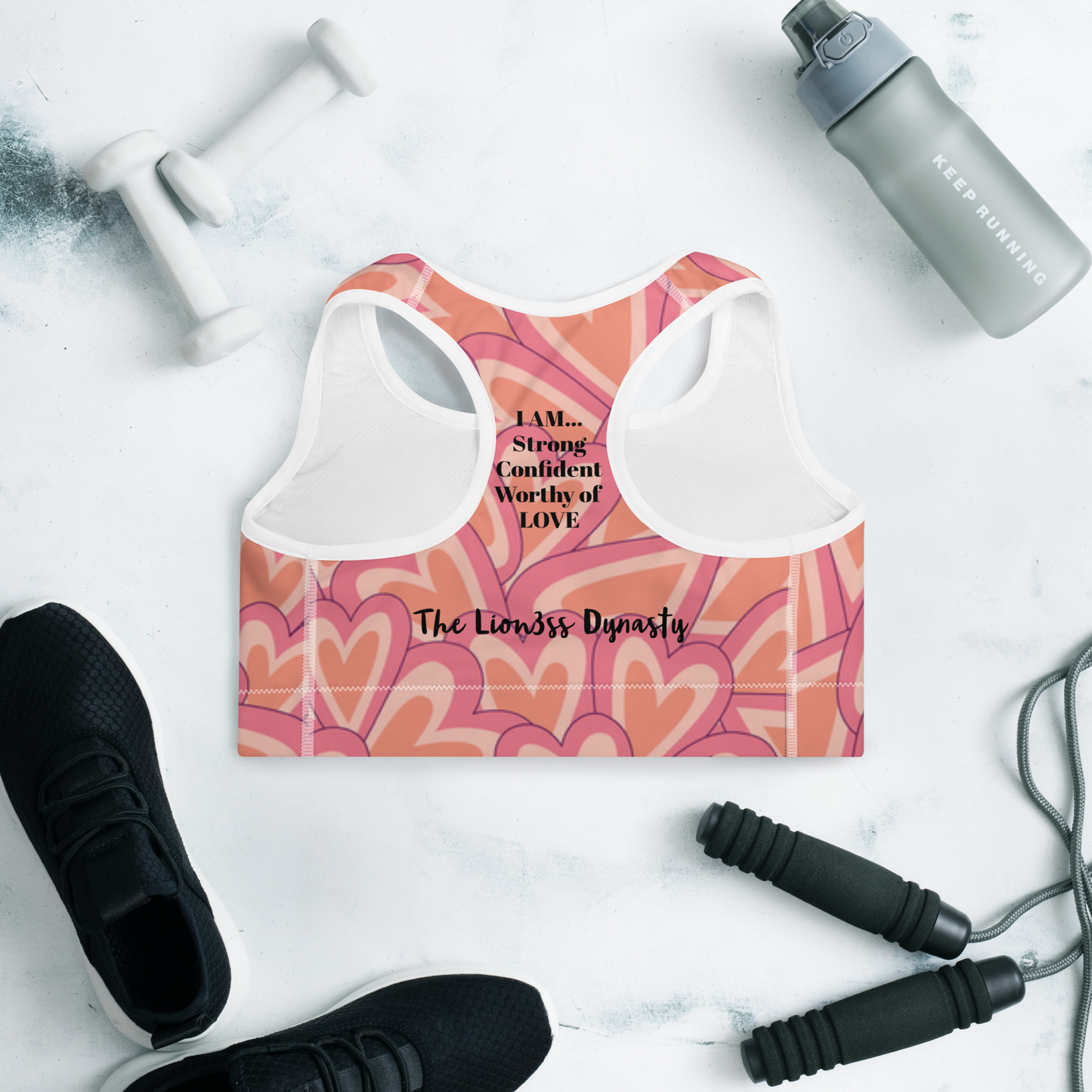 Pink Heart Padded Sports Bra - Lion3ss Dynasty Fitness Collection