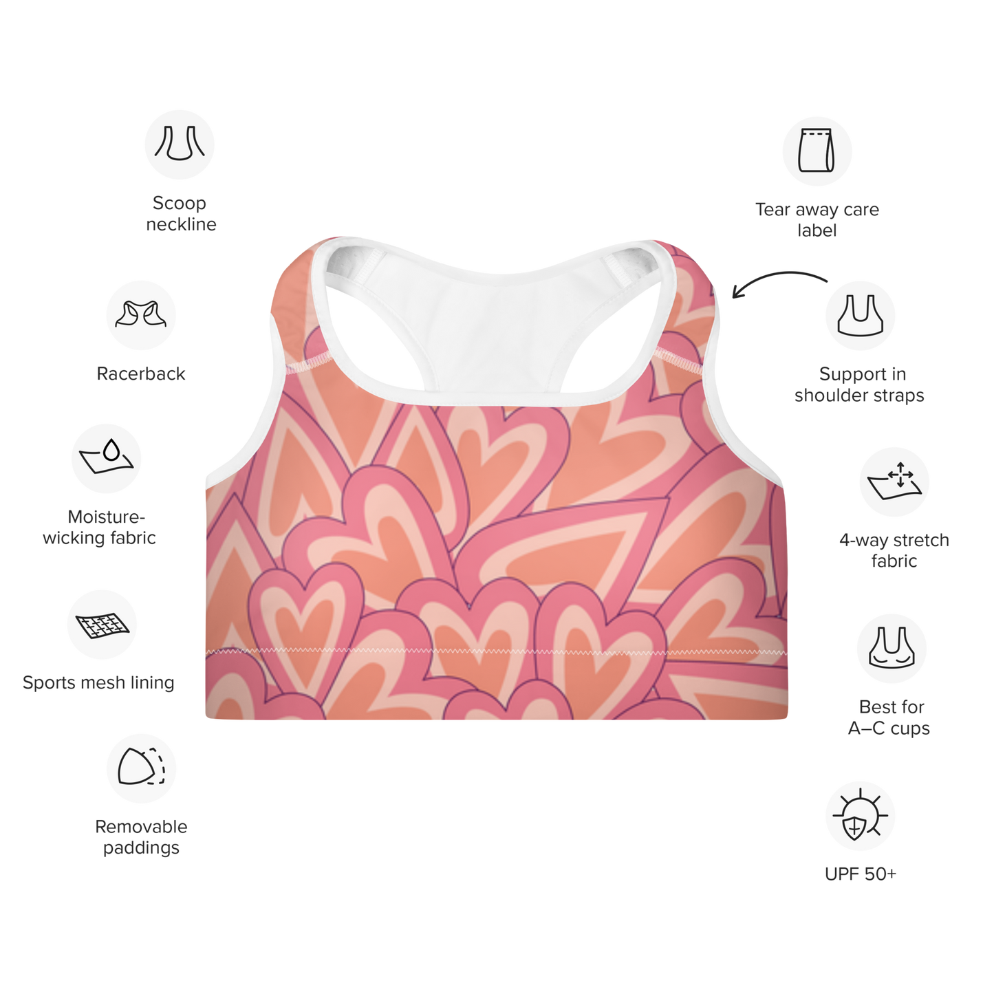 Pink Heart Padded Sports Bra - Lion3ss Dynasty Fitness Collection