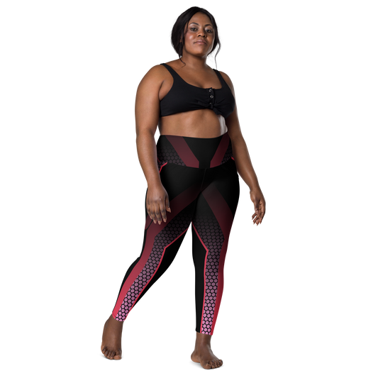 Black and Red Lion3ss Dynasty High-Waisted Compression Sports Leggings with Pockets