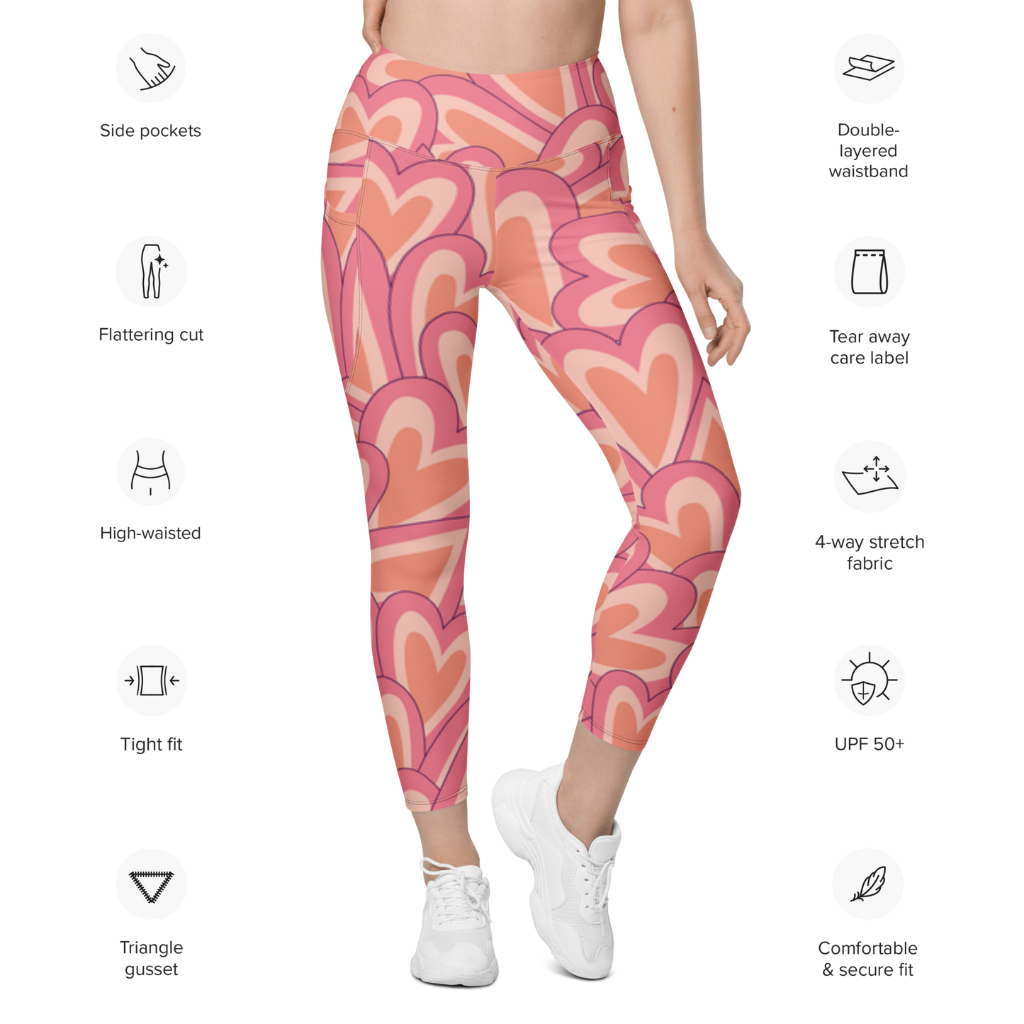 Pink Heart Leggings with pockets