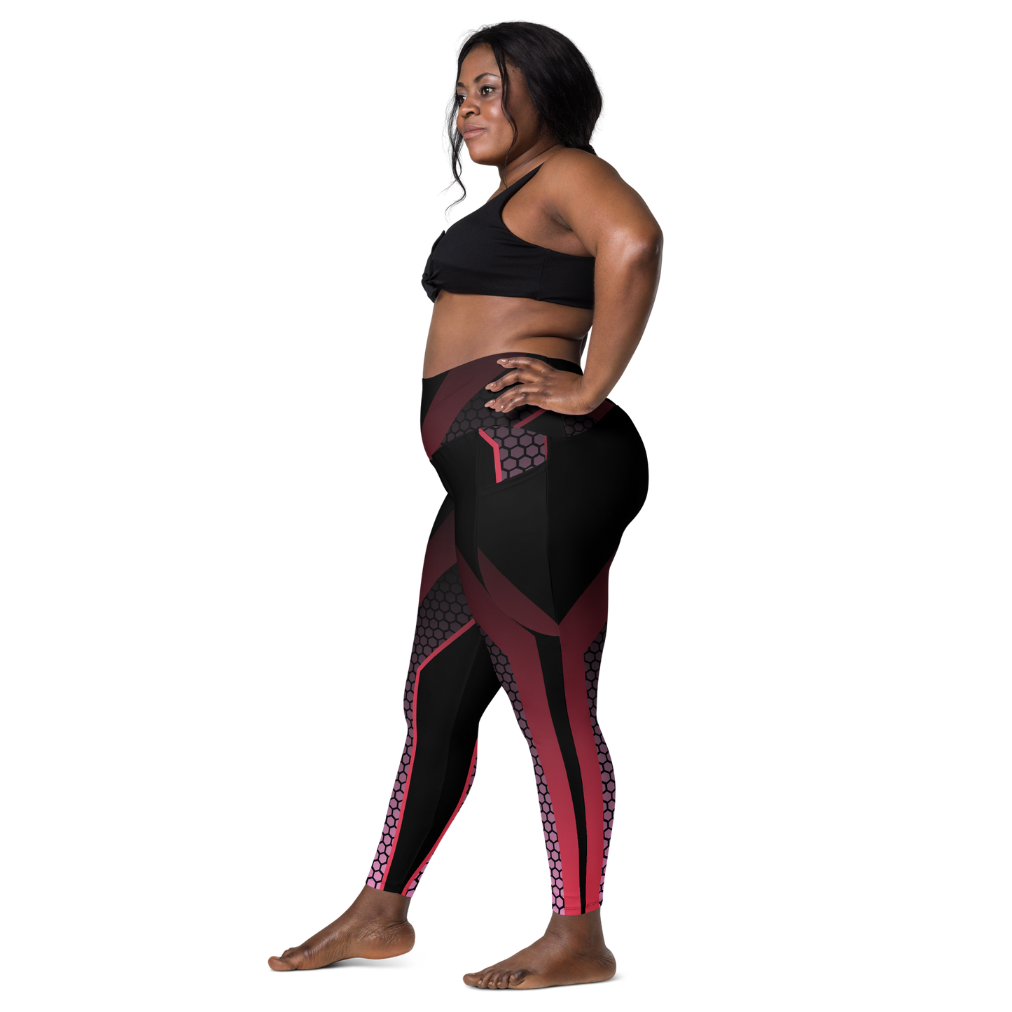 Black and Red Lion3ss Dynasty High-Waisted Compression Sports Leggings with Pockets