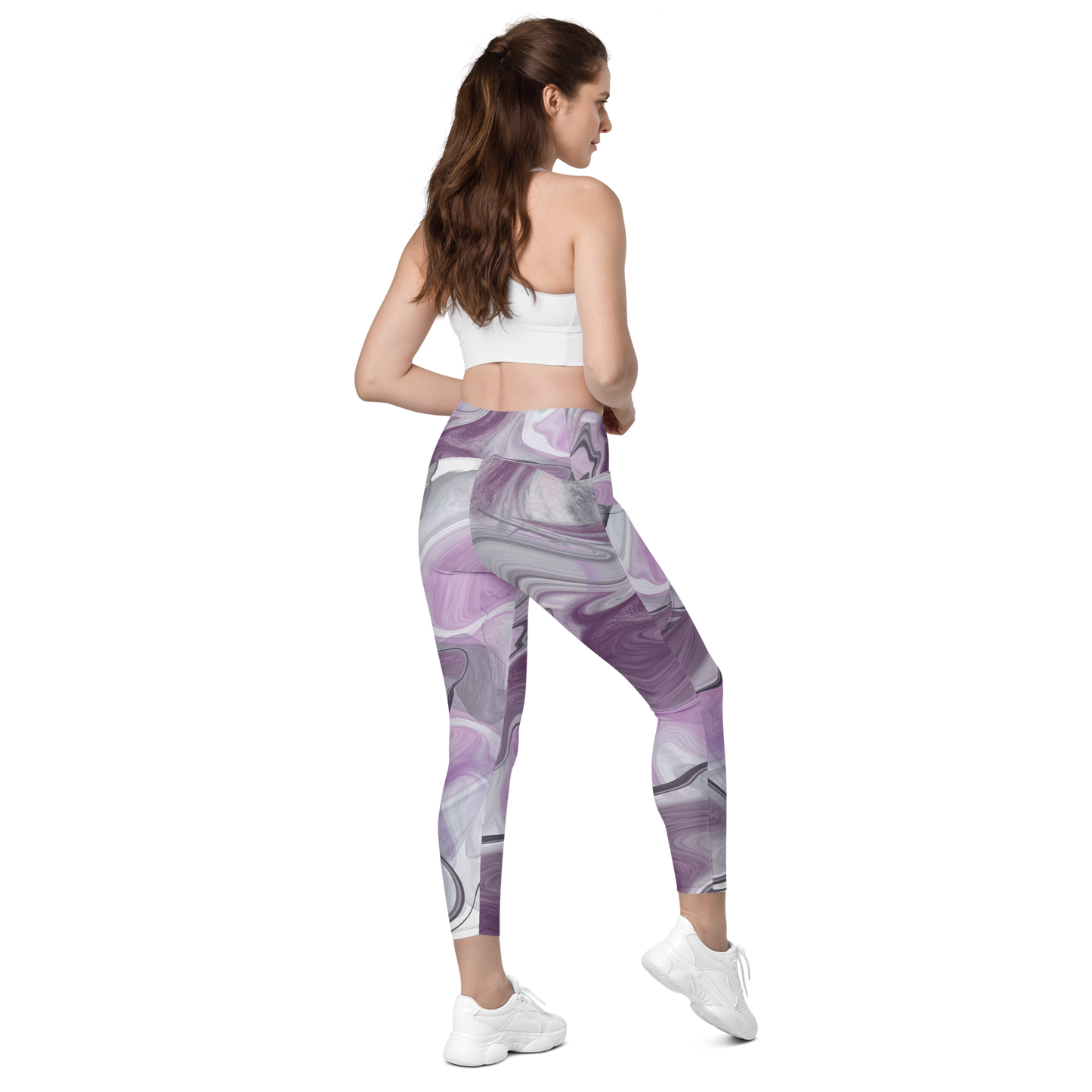 Marble Purple Lion3ss Dynasty High-Waisted Compression Sports Leggings with Pockets