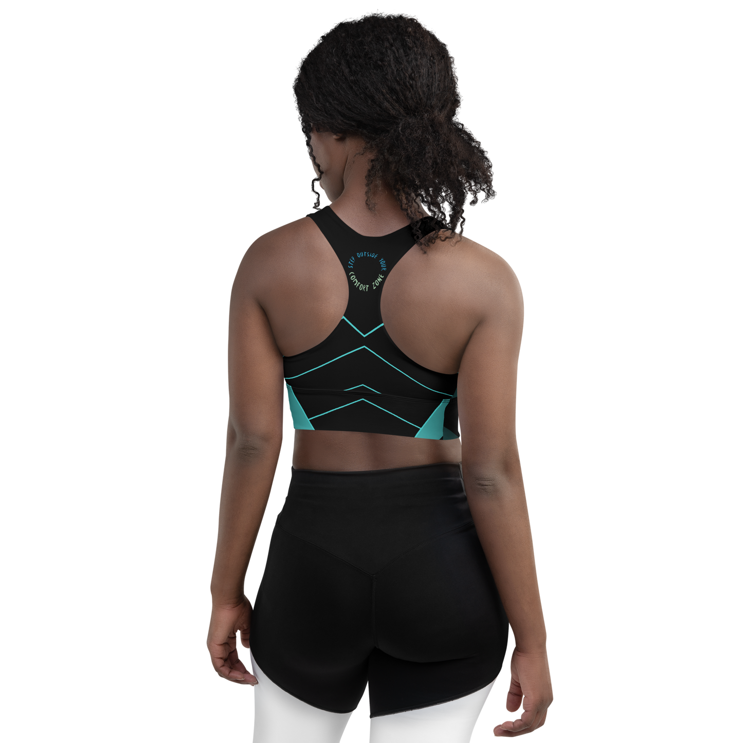 "Step outside your comfort zone" Teal Longline Padded Sports Bra