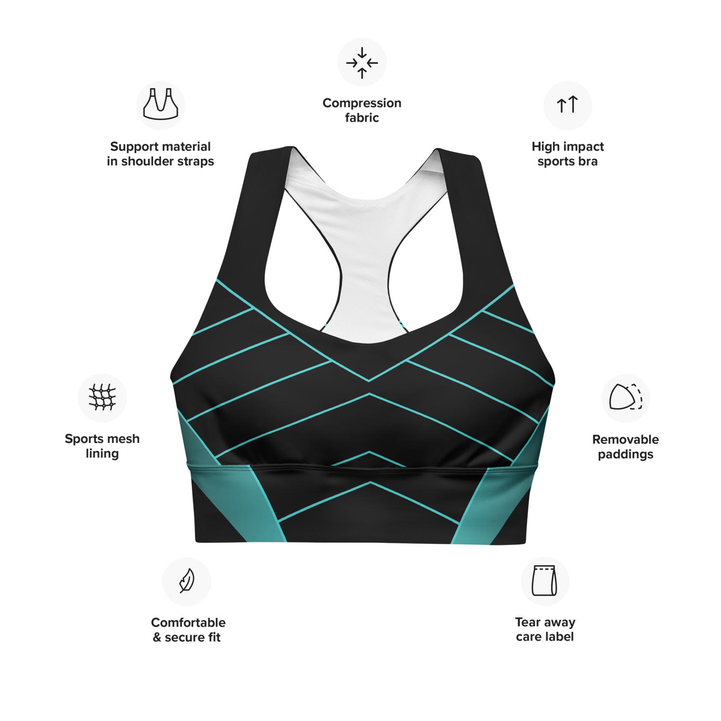 "Step outside your comfort zone" Teal Longline Padded Sports Bra