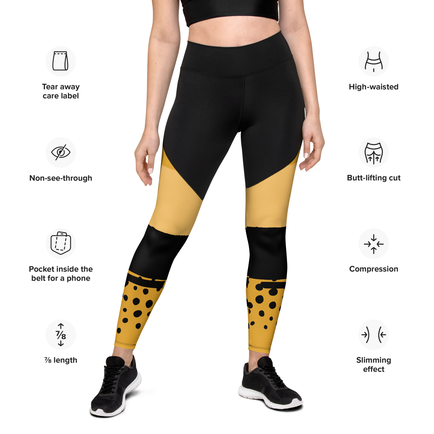 Black and Yellow Lion3ss Dynasty High-Waisted Compression Sports Leggings