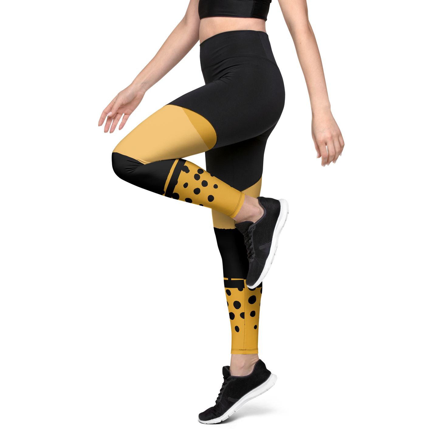 Black and Yellow Lion3ss Dynasty High-Waisted Compression Sports Leggings