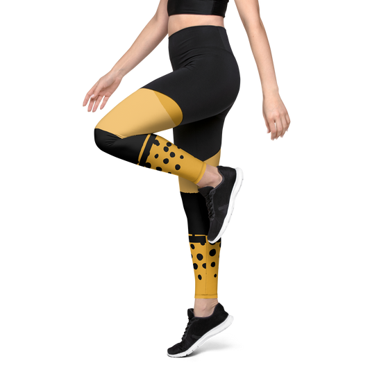 Black and Yellow Lion3ss Dynasty High-Waisted Compression Sports Leggings