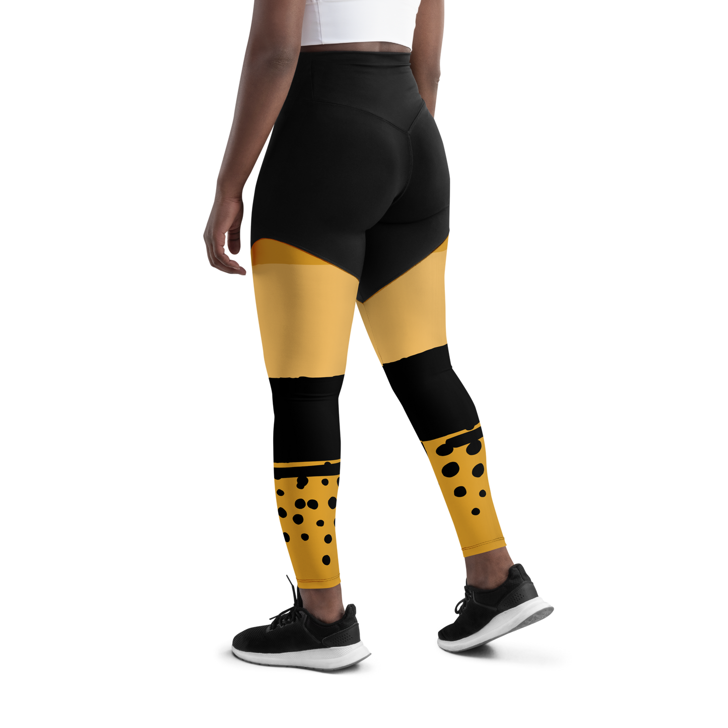 Black and Yellow Lion3ss Dynasty High-Waisted Compression Sports Leggings