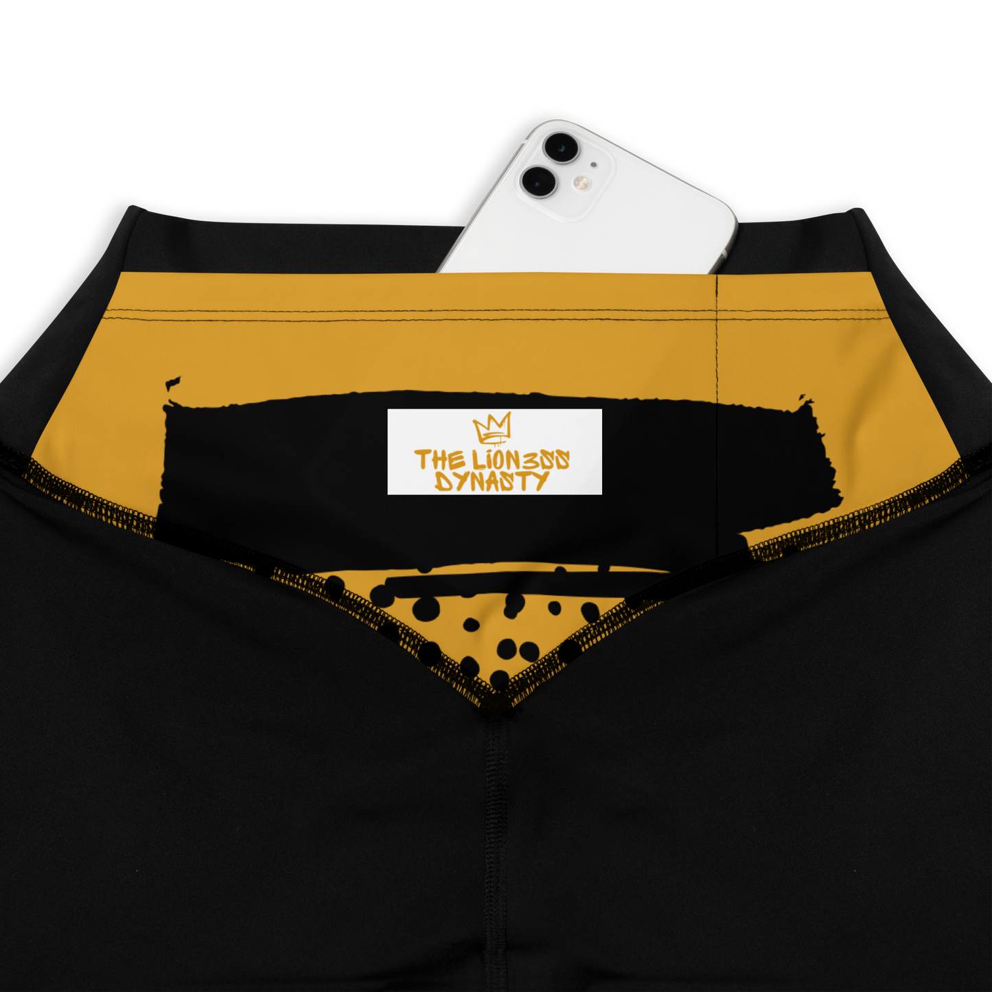 Black and Yellow Lion3ss Dynasty High-Waisted Compression Sports Leggings